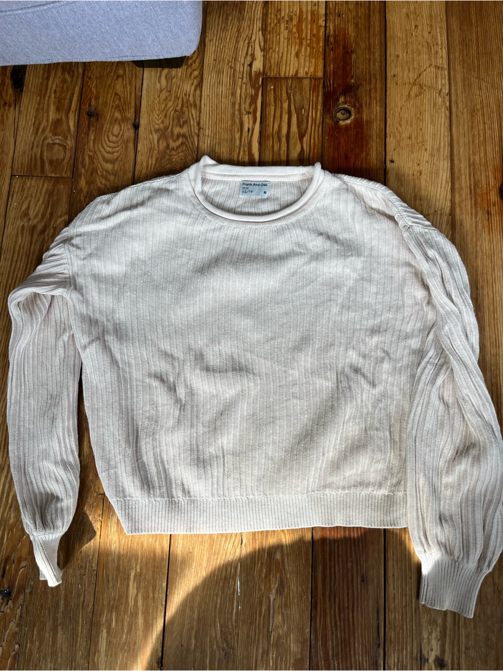 Frank & Oak Cream Ribbed Scoop Neck Sweater